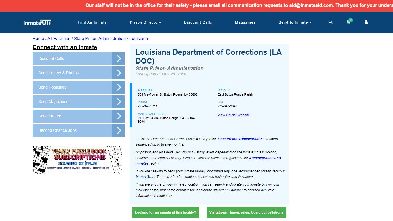 Louisiana Department of Corrections (LA DOC) - InmateAid
